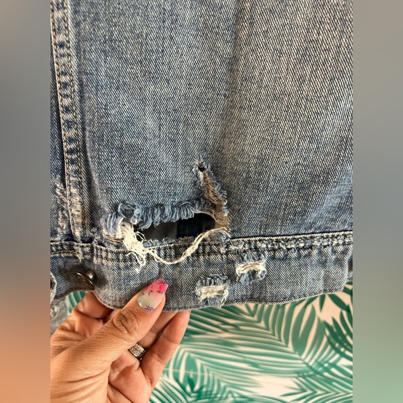 Free People Distressed Denim knit Hoodie Jacket Sz sml removable hood - Picture 6 of 8